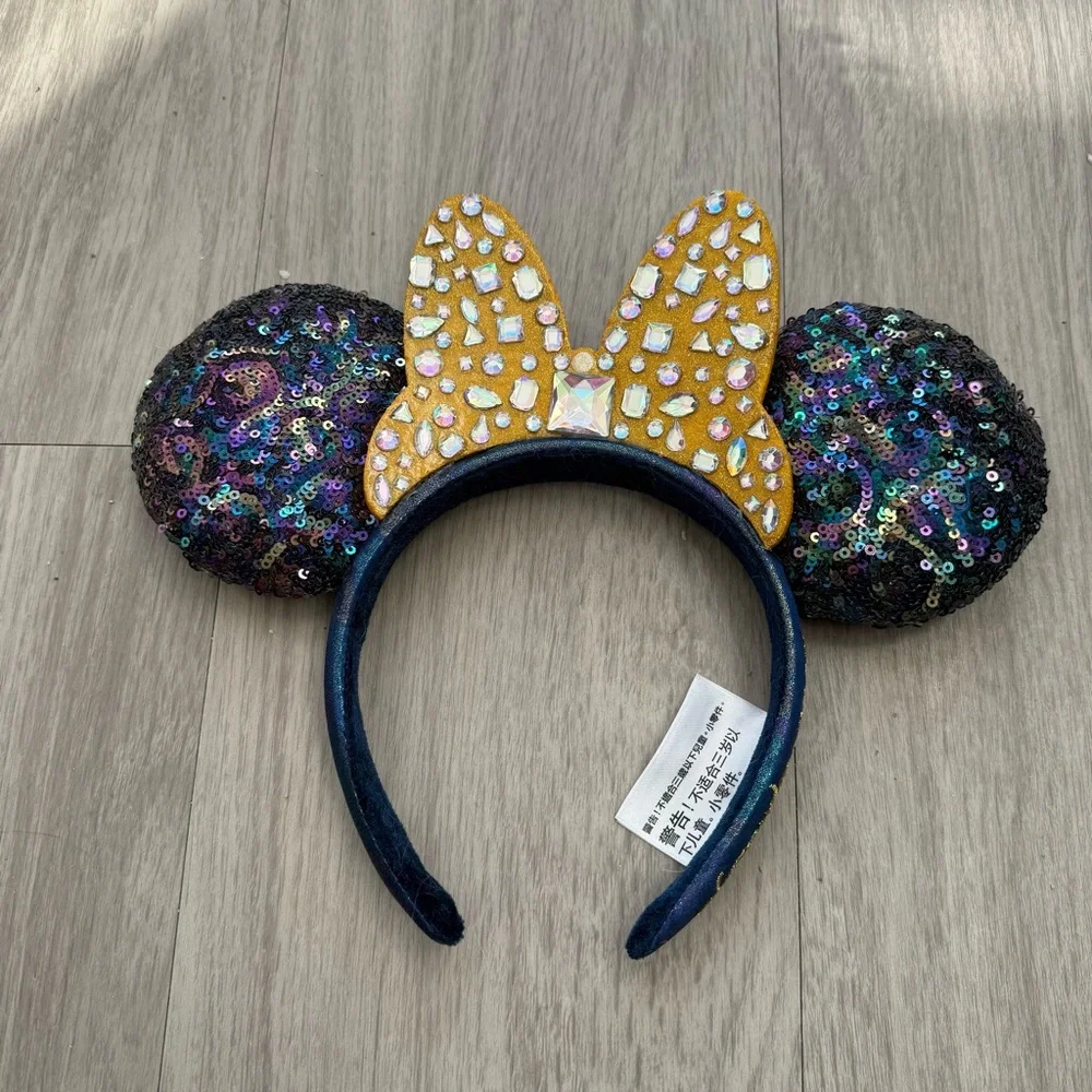 Sequin Mouse Ears Headband with Gold Bow Walt Disney World 50th anniversary